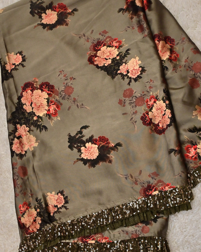 Vinni– Satin Saree with Ruffled Border and Contrast Sequin Blouse
