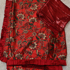 Mannu – Maroon Satin Saree with Ruffle Border and Sequin Blouse
