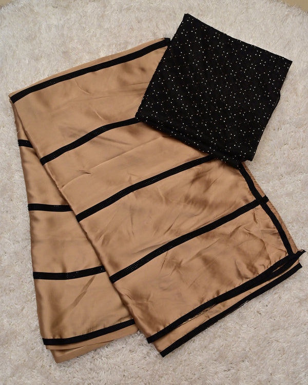 Noma– Gold Satin Saree with Black Accents and Contrast Blouse