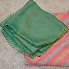 Merupu – Pink Crepe Saree with Green Space Silk Blouse