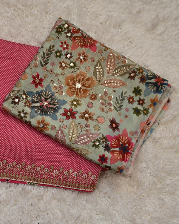 Vairi– Crepe Saree in Rose Pink with Embroidered Statement Blouse