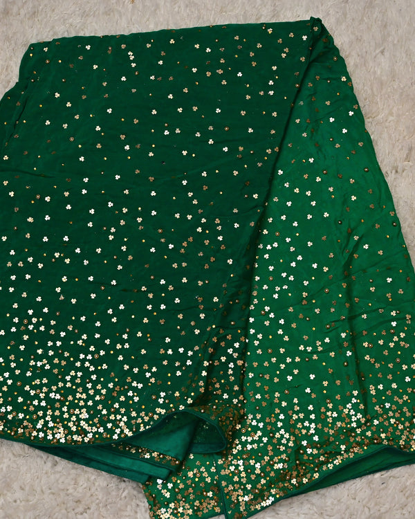Sitara-Emerald Green Pure Crepe Saree with Gold Blouse (Size 36)