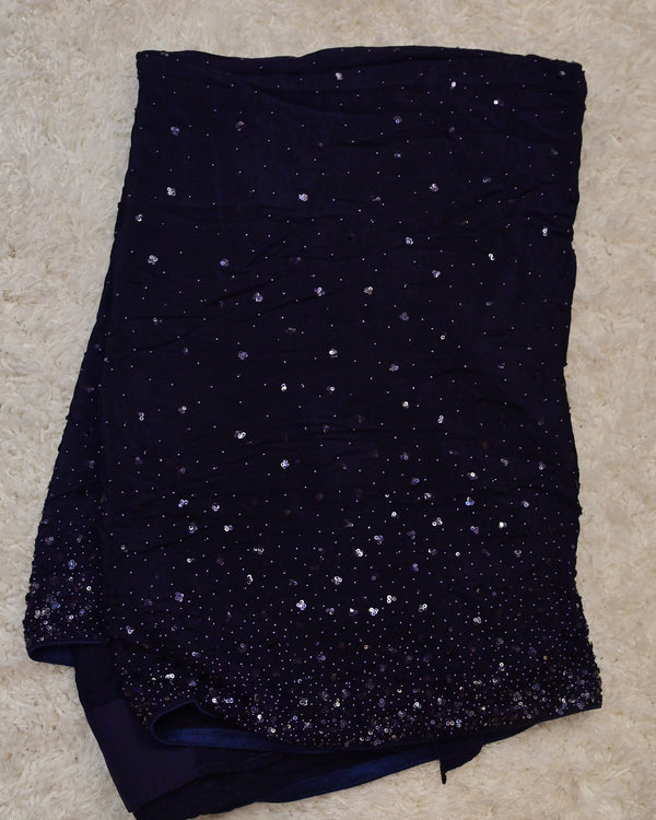 Navni-Midnight Blue Pure Crepe Saree with Silver Embroidered Blouse (Size 34–36