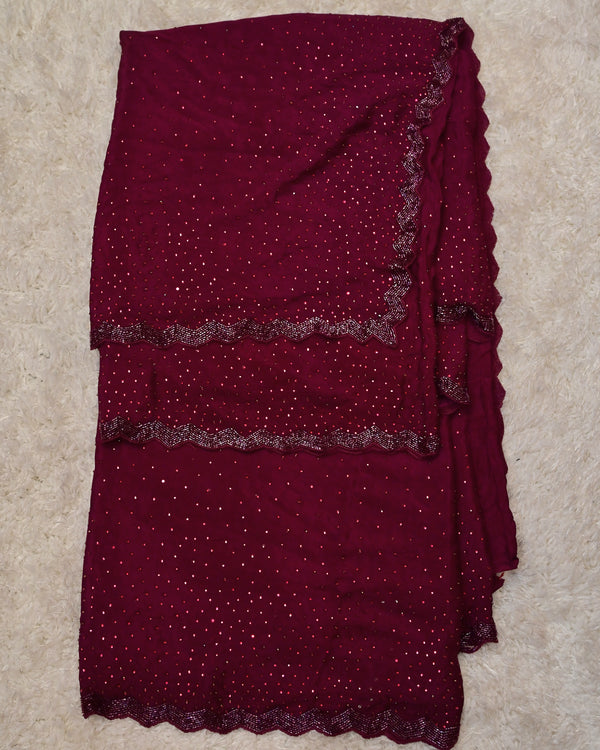 Milvi-Pure Crepe Saree in Wine with Champagne Blouse