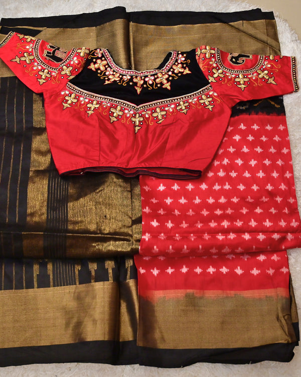Radhvi-Pure Ikkat Saree with Hand-Embroidered Blouse
