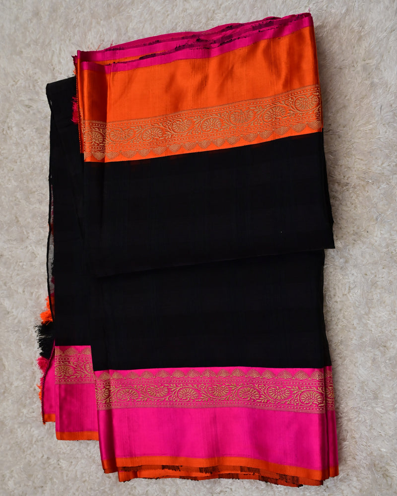 Gaamini-Black Pure Benaras Kora Silk Saree with Hand-Embroidered Blouse