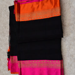 Gaamini-Black Pure Benaras Kora Silk Saree with Hand-Embroidered Blouse