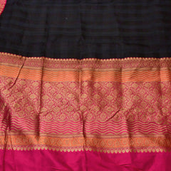 Gaamini-Black Pure Benaras Kora Silk Saree with Hand-Embroidered Blouse