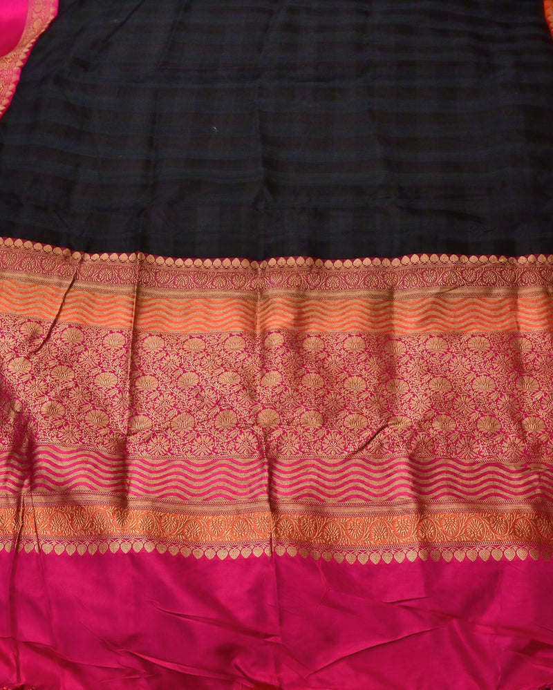 Gaamini-Black Pure Benaras Kora Silk Saree with Hand-Embroidered Blouse