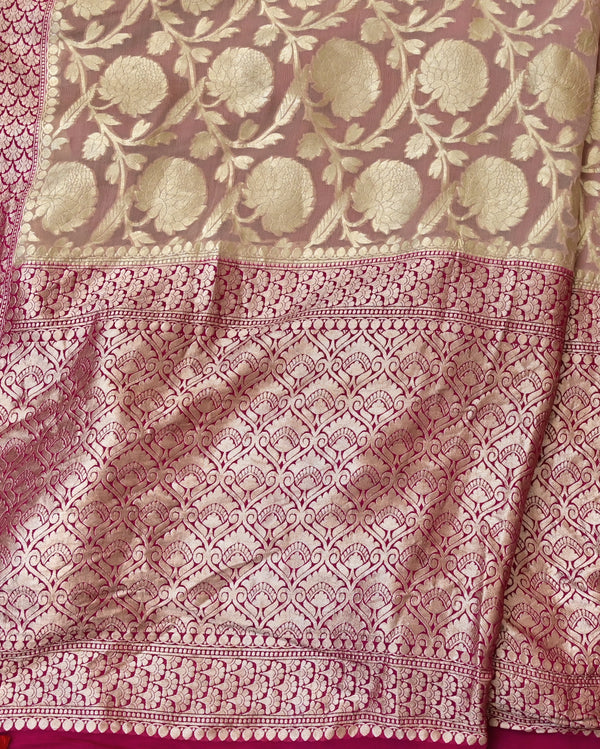 Premya– Pure Georgette Saree in Beige with Magenta Contrast