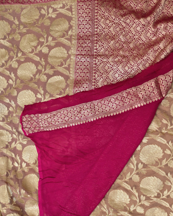 Premya– Pure Georgette Saree in Beige with Magenta Contrast