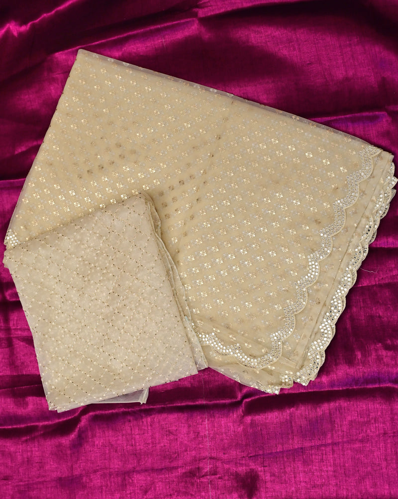 Nivriti – Pure Organza Saree in Ivory with Statement Net Blouse