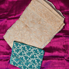 Amarvi– Pure Organza Saree in Ivory with Benarasi Green Blouse