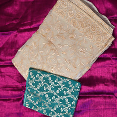 Amarvi– Pure Organza Saree in Ivory with Benarasi Green Blouse
