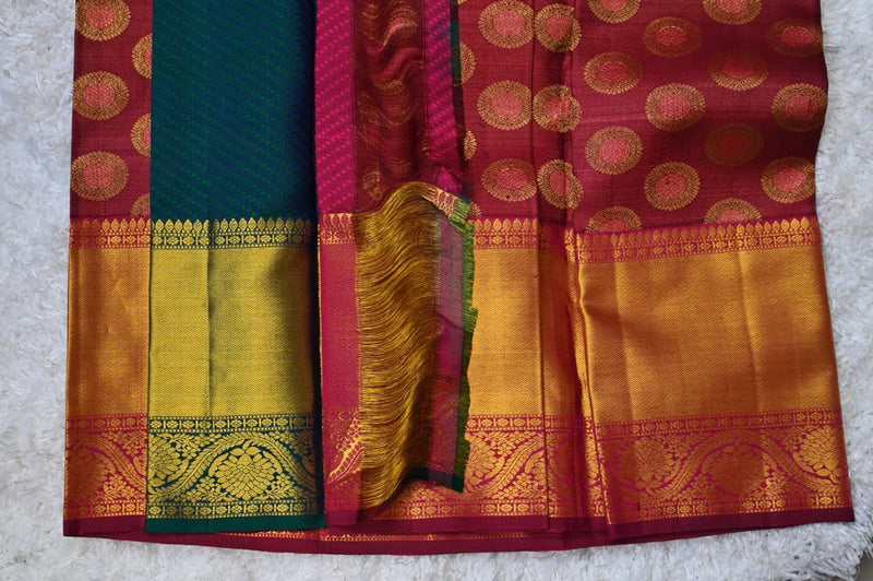 Royal Maroon and Blue Dhrmavaram Silk Saree