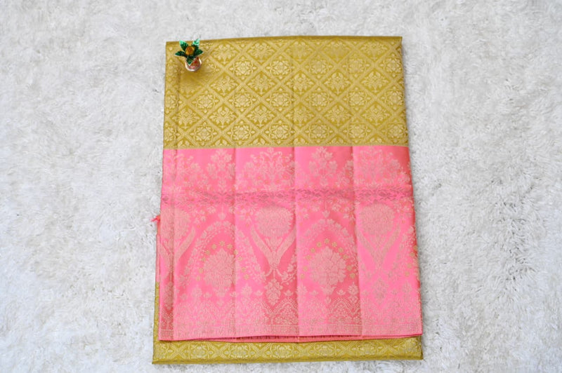 Pastel Pink & Gold Dharmavaram Silk Saree