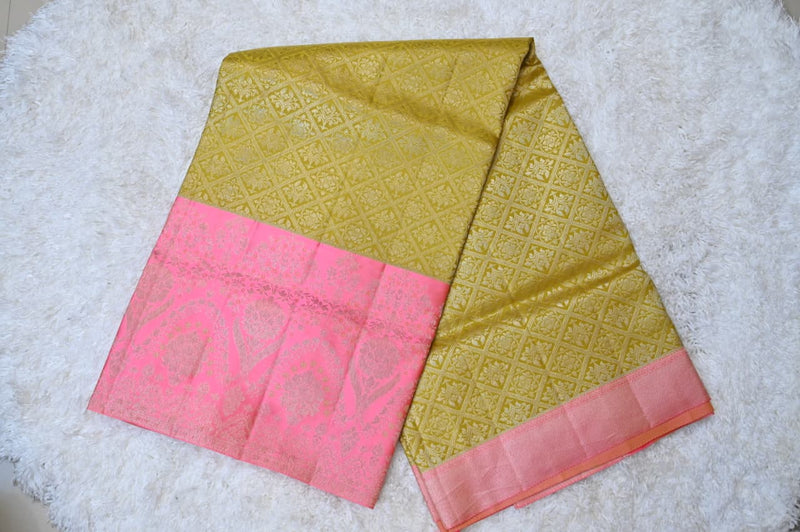 Pastel Pink & Gold Dharmavaram Silk Saree