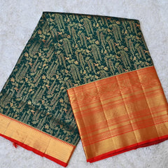 Emerald Green & Red Kanjivaram Saree
