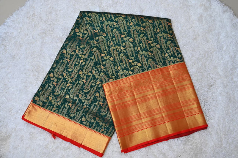 Emerald Green & Red Kanjivaram Saree