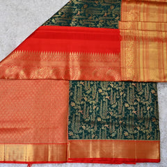 Emerald Green & Red Kanjivaram Saree