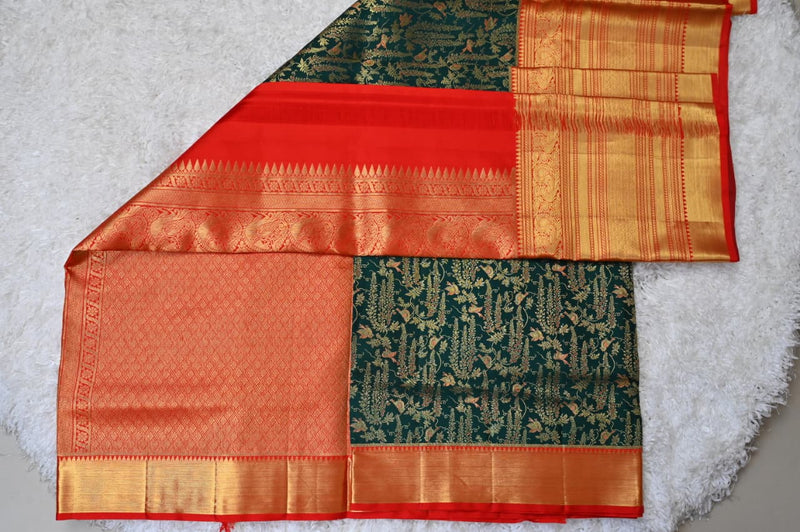 Emerald Green & Red Kanjivaram Saree