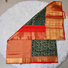 Emerald Green & Red Kanjivaram Saree