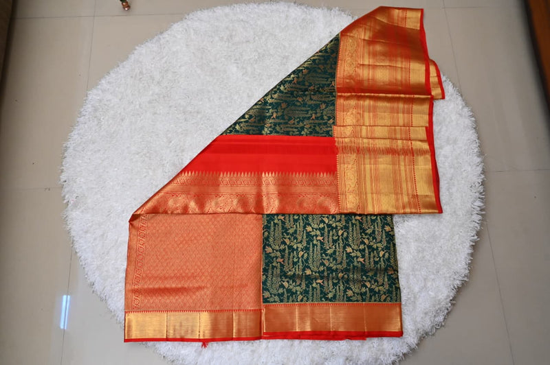 Emerald Green & Red Kanjivaram Saree