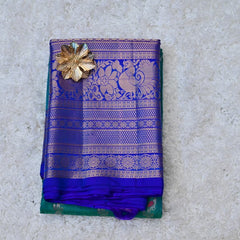 Big Border Vintage Venkatagiri Silk Saree – Green & Royal Blue