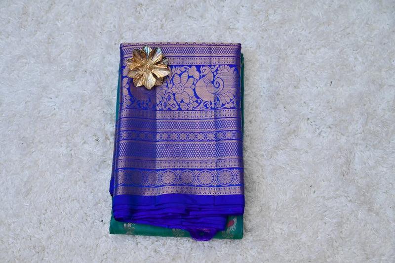 Big Border Vintage Venkatagiri Silk Saree – Green & Royal Blue