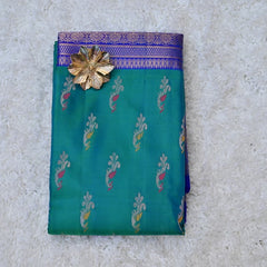 Big Border Vintage Venkatagiri Silk Saree – Green & Royal Blue
