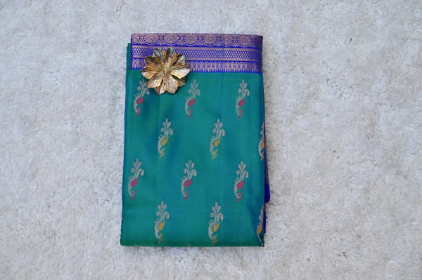 Big Border Vintage Venkatagiri Silk Saree – Green & Royal Blue