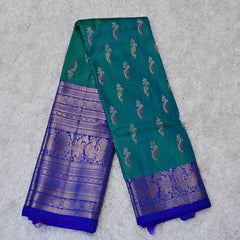Big Border Vintage Venkatagiri Silk Saree – Green & Royal Blue