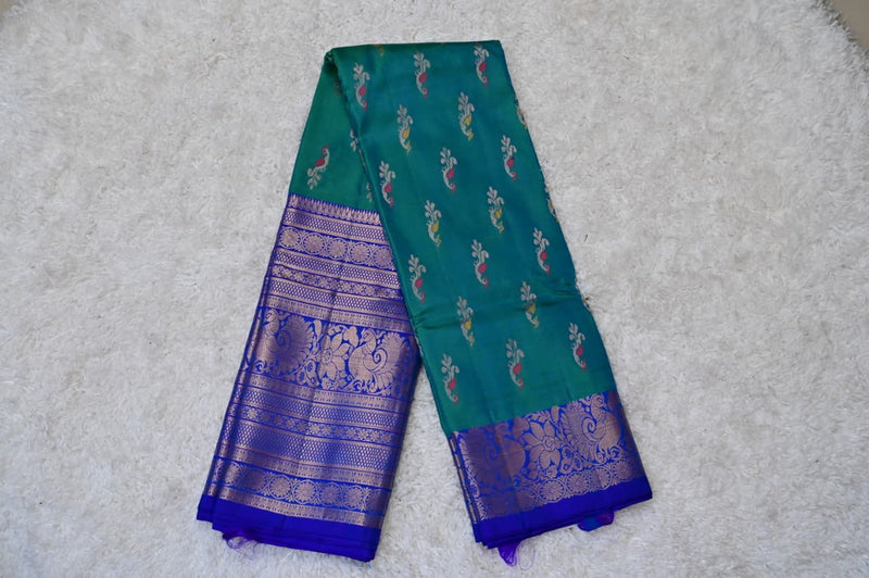 Big Border Vintage Venkatagiri Silk Saree – Green & Royal Blue