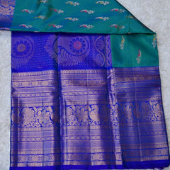 Big Border Vintage Venkatagiri Silk Saree – Green & Royal Blue