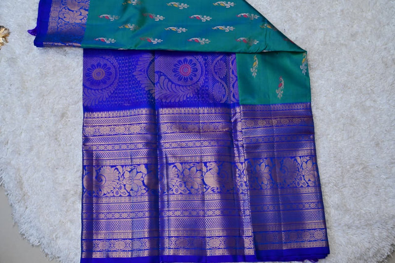 Big Border Vintage Venkatagiri Silk Saree – Green & Royal Blue