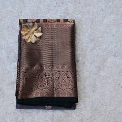 Big Border Venkatagiri Silk Saree – Charcoal Grey & Antique Copper