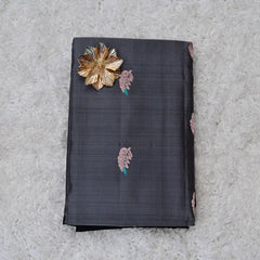 Big Border Venkatagiri Silk Saree – Charcoal Grey & Antique Copper