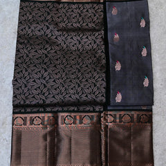 Big Border Venkatagiri Silk Saree – Charcoal Grey & Antique Copper