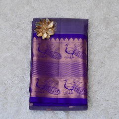 Lavender Venkatagiri Silk Saree with Peacock Border