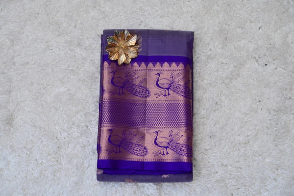 Lavender Venkatagiri Silk Saree with Peacock Border