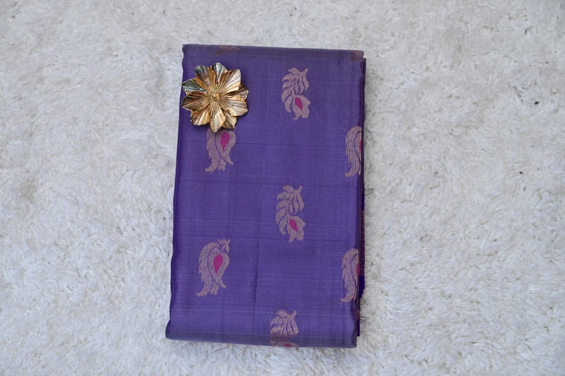 Lavender Venkatagiri Silk Saree with Peacock Border