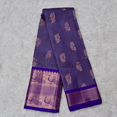 Lavender Venkatagiri Silk Saree with Peacock Border
