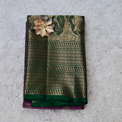Vintage Venkatagiri Silk Saree – Plum & Emerald Green