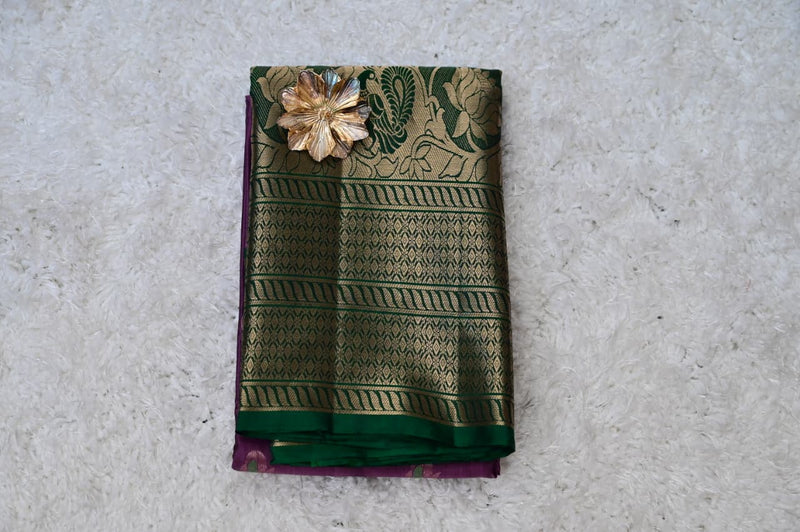 Vintage Venkatagiri Silk Saree – Plum & Emerald Green