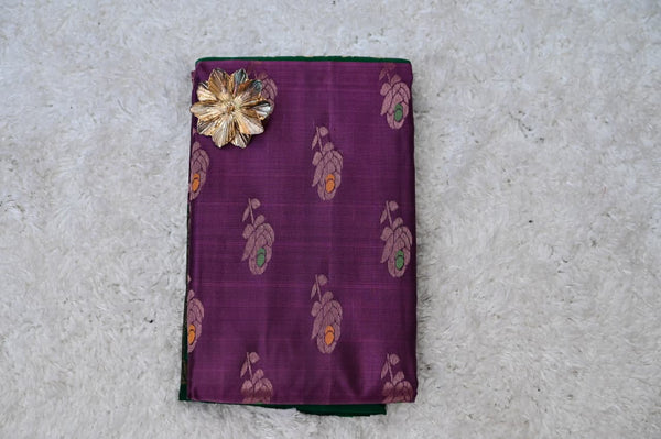 Vintage Venkatagiri Silk Saree – Plum & Emerald Green