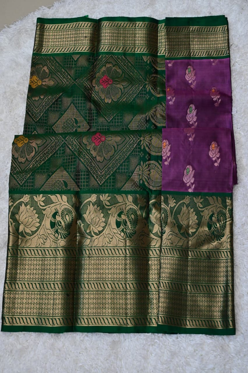Vintage Venkatagiri Silk Saree – Plum & Emerald Green