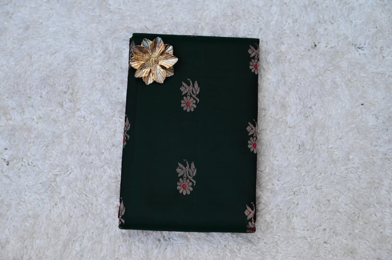 Bottle Green Pure Venkatagiri Silk Saree with Maroon Contrast