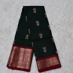 Bottle Green Pure Venkatagiri Silk Saree with Maroon Contrast