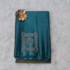 Borderless Venkatagiri Silk Saree – Teal Elegance