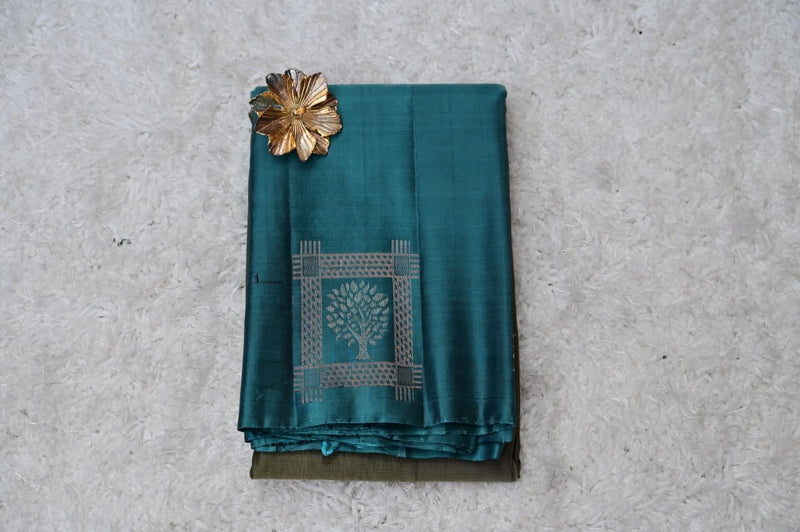 Borderless Venkatagiri Silk Saree – Teal Elegance